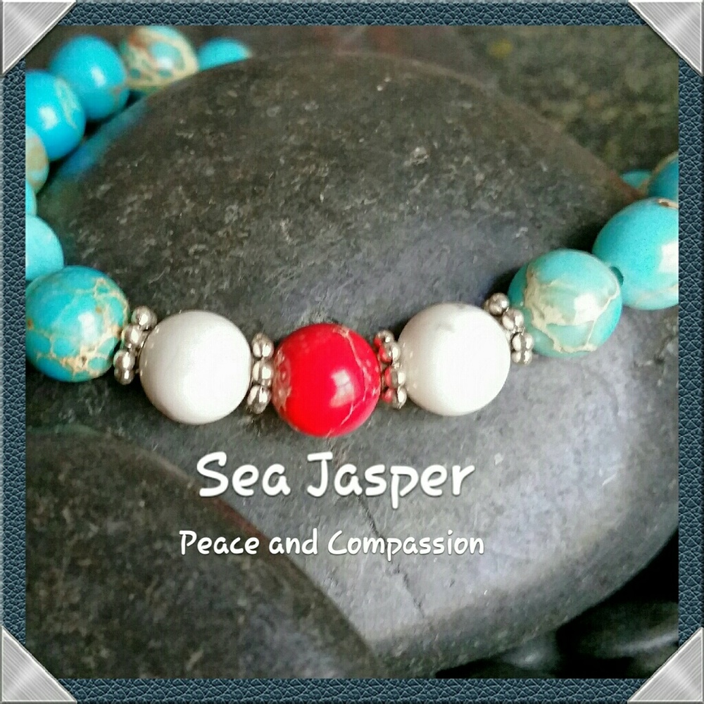 Men's Beaded Natural Sea JasperBracelet 8 mm Beads